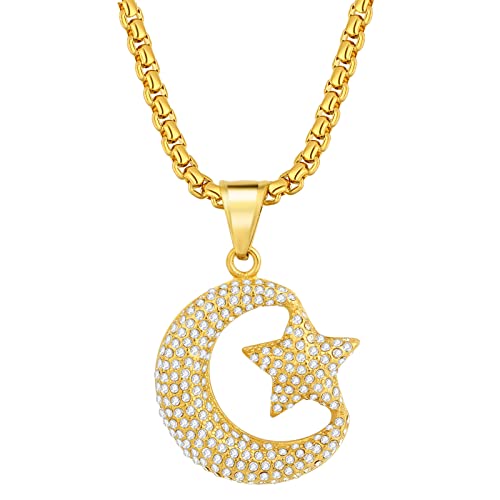 OIDEA Herren Halskette mit Stern Mond Anhänger: aus Edelstahl Goldkette mit Strass Hip-Pop Rapper Punk Rock Gold Kette Schmuck Geschenk für Männer Jungen von OIDEA