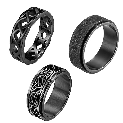 OIDEA Herren Keltischer Knoten Ring Wikinger Edelstahl- Drehbar 3 Stück Schwarz Spinner Ring， Vintage Damen Unisex Stressabbau Ring, Punk Rock Retro Schmuck Geschenk Größe 62 (19.7) von OIDEA