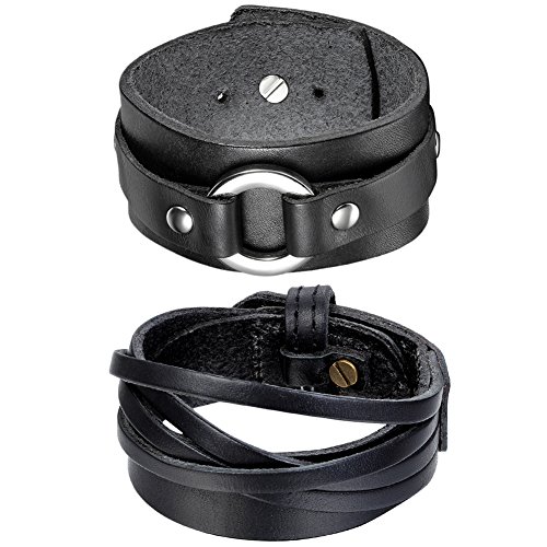 OIDEA Echt Leder Armband Breit Set Herren, Schwarz von OIDEA