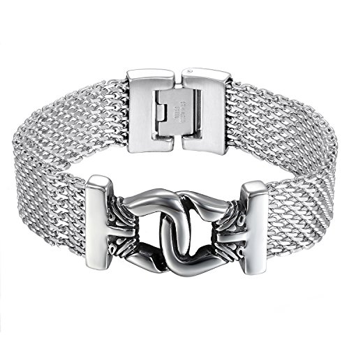 OIDEA Herren Mesh Armband Armkette: Handschellen Silber Armkette aus Edelstahl Gotik Gliederkette Link Handgelenk Biker Armreif Geburtstag Feiertag Geschenk für Familie Freund Junge von OIDEA