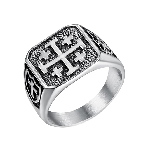 OIDEA Herren Ring Kreuz Siegelring Edelstahl Retro Christlicher Katholischer Religiöser Bandring Vintage Schmuck Geschenk für papa Freund Sohn Größe 57 von OIDEA