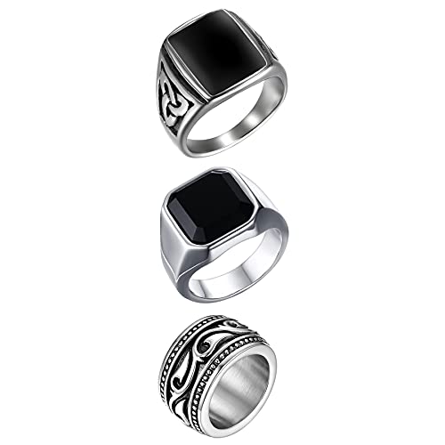 OIDEA Herren Ring Siegelring Wikinger: 3 Stück Biker Celtic Retro Charm Punk Rock Herrenring mit Achat Schwarz Bandring aus Edelstahl Keltischer Knoten Viking Geschenk für Männer Größe 57 von OIDEA