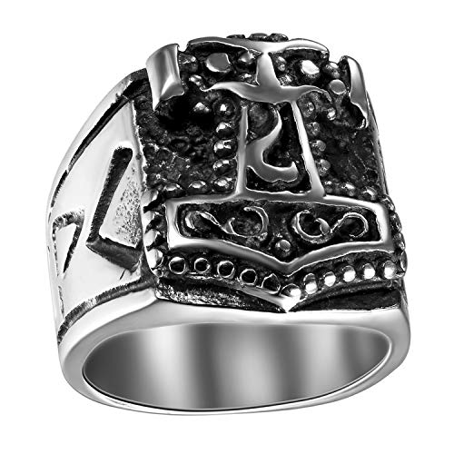 OIDEA Herren Ring Wikinger keltischer-Knoten: Silber Viking Herrenring aus Edelstahl Thors Hammer Siegelring Geburtstag Geschenk für Männer Größe 67 von OIDEA