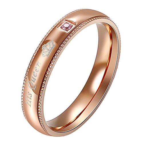 OIDEA Paar Ringe Damen Rosegold: Damen Eheringe aus Edelstahl mit Gravru His Queen mit Zirkonia Partnerringe Trauringe Geschenk für Frauen Freundin Größe 57 von OIDEA