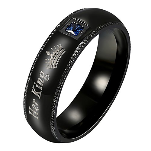 OIDEA Herren Ringe schwarz mit personalisiert Gravur, Edelstahl Ring mit Her King Stein Ehering Trauringe für Herren-Ring, Größe 47 bis 65 (King Ring mit Gravur, 57 (18.1)) von OIDEA