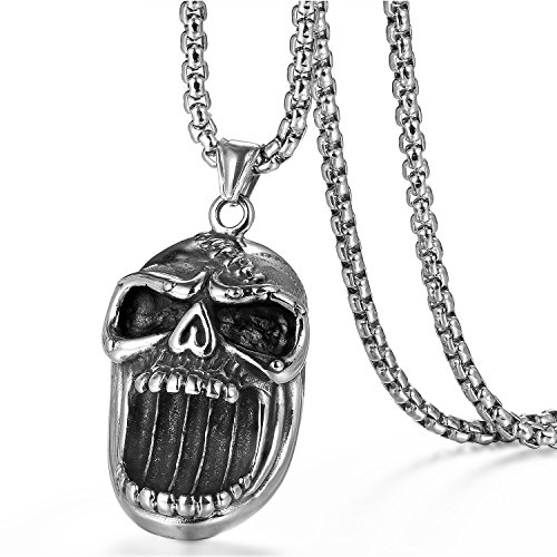 OIDEA Herren Halskette Schädel Edelstahl: Kette mit Anhänger Flaschenöffner Silber Totenkopf Anhänger Punk Rock Biker 56cm Skull Anhängerkette Gothic Schmuck Geschenk für Männer Jungs von OIDEA