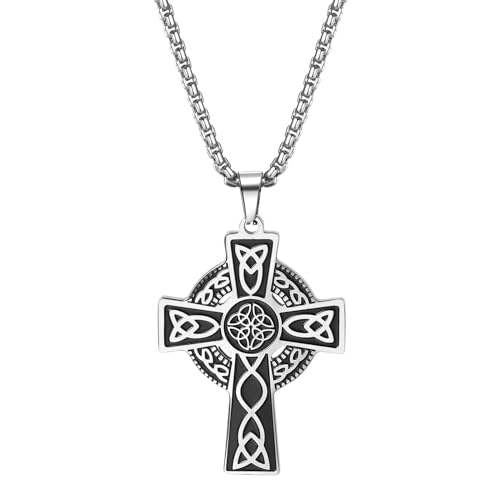 OIDEA Herren Wikinger Kreuz Halskette: Nordischer Odin Keltischer Irischer Knoten Kreuz Anhänger mit Kette aus Edelstahl Kreuzkette Viking Amulett Schmuck Geschenk für Männer Vater Freund von OIDEA