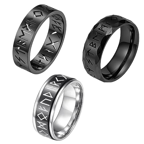 OIDEA Herren Wikinger Zeichen Ringe 3 Stück Edelstahl- Schwarz Damen Unisex Viking Stil Ring, Nordischer Wikinger Schriftzeichen Klassisch Jungs Männer Schmuck Geschenk, Größe 54 (17.2) von OIDEA