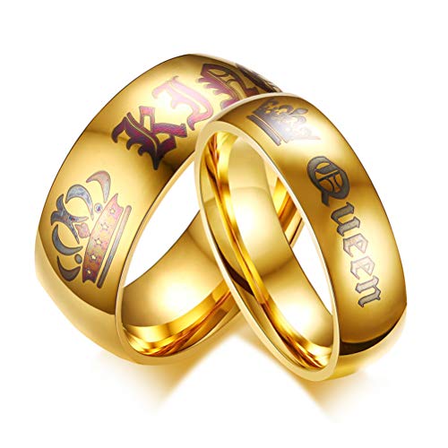 OIDEA Paar Ringe Damen Gold: Bandring aus Edelstahl Ehering mit Gravur His Queen Her King Krone Partneringe Trauringe Geschenk für Frauen Partnerin Freudin Größe 57 von OIDEA