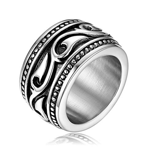 OIDEA Herren Ring Keltisch Edelstahl: Biker Vintage Bandring Punk Rock Biker Herrenring Nordisch Wikinger Gothic Viking Schmuck Geschenk für Männer Silber-schwarz Größe 64 von OIDEA