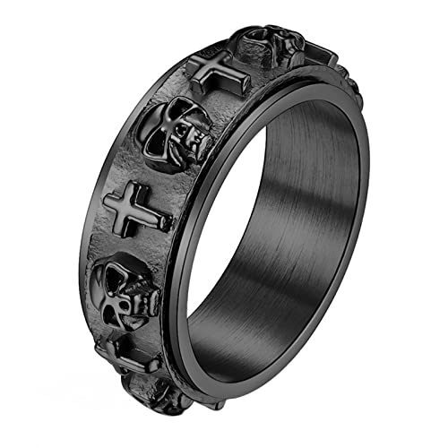 OIDEA Herren Spinner Ring Schädel: Spinnringe mit Totenkopf Cool Fidget Ringe Geschenk für Männer Schwarz Größe 65 (20.7) von OIDEA