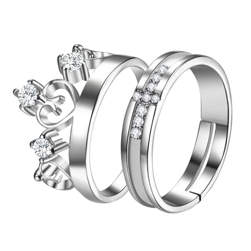 OIDEA Verlohbungsring Verstellbar Krone Kreuz: 2PCS Ringe aus Edelstahl mit Cubic Zirkonia Strasssteine & Herz für Pärchen, Hochzeitsring Partnerringe als Geschenk in Weihnachtstag Valentinstag von OIDEA