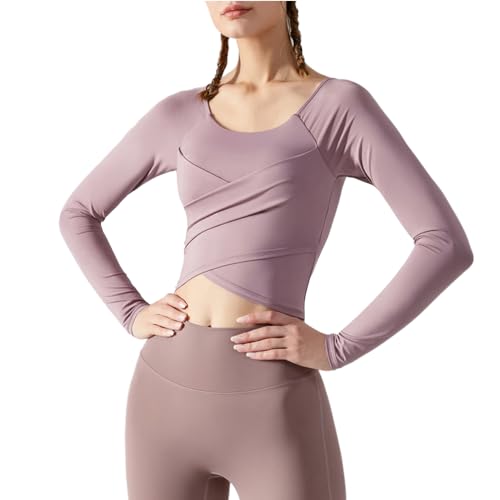 OKSakady Damen Yoga Pullover mit Langen Ärmeln und Brustpolstern Herbst und Winter Slim Fit Taille Sport Top Pilates Fitness Shirt von OKSakady