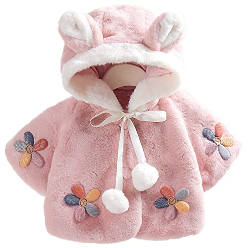 OKSakady Neugeborenes Säugling Baby Mädchen Kunstpelz Mantel Jacke Kap Mantel Poncho 0-3 Jahre (Kaninchen rosa, 1-6 Monate) von OKSakady