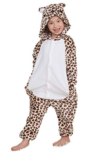 Pyjamas Kigurumi Jumpsuit Onesie Mädchen Junge Kinder Tier Karton Halloween Kostüm Sleepsuit Overall Unisex Schlafanzug Winter, Leopard Bär von OKWIN