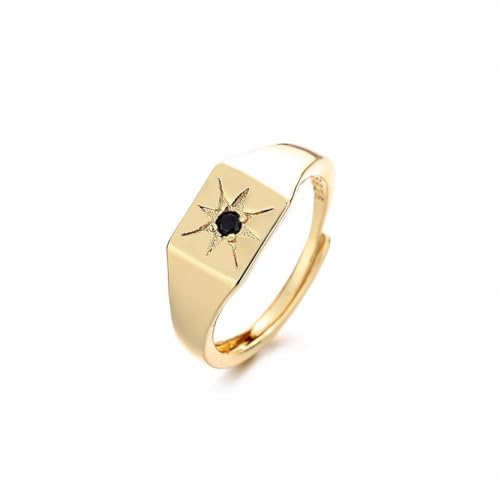 OLLWBYDM Acht Spitze Sternmuster Plattiert 18K Gold Zeigefinger Ring mit Einzeldiamant Zirkon Sonnenöffnungsring, Gold, Einheitsgröße von OLLWBYDM