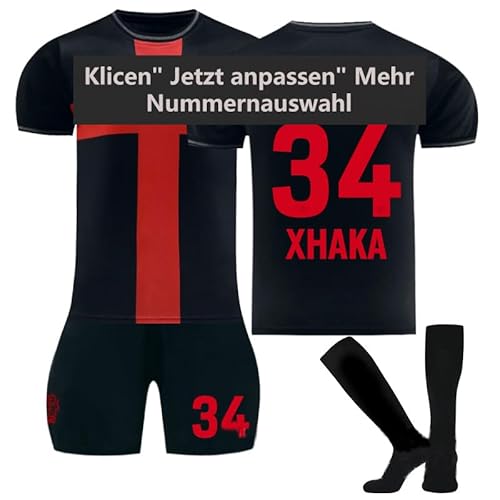 OLTBTMXWN Leverkusen Trikot 23/24, Hause/Auswärts Fußball Trikots Shorts Socken Set für Kinder/Erwachsene, Nr.4 TAH Nr.10 Wirtz, Nr.22 Boniface, Nr.34 XHAKA,Fussball Trikot (20,NO.34) von OLTBTMXWN