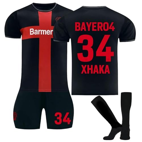 OLTBTMXWN Leverkusen Trikot 23/24, Hause/Auswärts Fußball Trikots Shorts Socken Set für Kinder/Erwachsene, Nr.4 TAH Nr.10 Wirtz, Nr.22 Boniface, Nr.34 XHAKA,Fussball Trikot (22,NO.34) von OLTBTMXWN