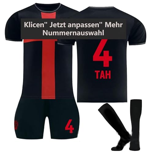 OLTBTMXWN Leverkusen Trikot 23/24, Hause/Auswärts Fußball Trikots Shorts Socken Set für Kinder/Erwachsene, Nr.4 TAH Nr.10 Wirtz, Nr.22 Boniface, Nr.34 XHAKA,Fussball Trikot (22,NO.4) von OLTBTMXWN