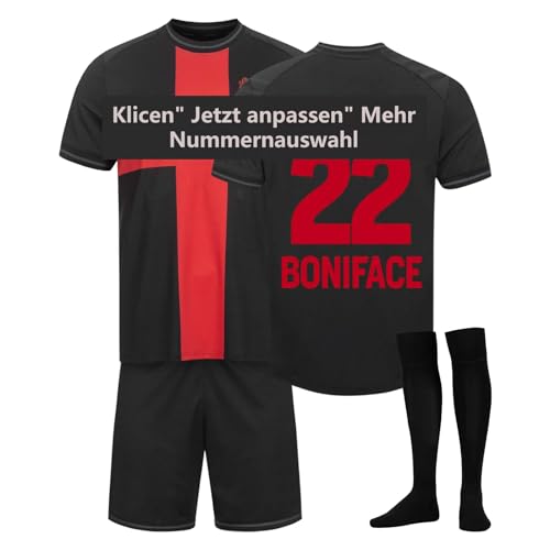 OLTBTMXWN Leverkusen Trikot 23/24, Hause/Auswärts Fußball Trikots Shorts Socken Set für Kinder/Erwachsene, Nr.4 TAH Nr.10 Wirtz, Nr.22 Boniface, Nr.34 XHAKA,Fussball Trikot (24,NO.22) von OLTBTMXWN