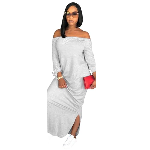 OLUOLIN Damen Casual Letter Print Off Shoulder Langarm Bowknot Seiten Schlitz Lose Lange T-Shirt Maxikleid - Grau - X-Groß OLUOLIN Damen Casual Letter Print Off Shoulder Langarm Bowknot Seiten Schlitz Lose Lange T-Shirt Maxikleid - Grau - X-Groß von OLUOLIN
