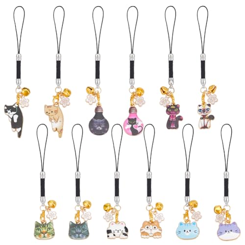 OLYCRAFT 12 Stück Japanischer Katzen-Handy-Anhänger 10~12 cm Gemischte Katzen-Charms Mit Karabinerverschlüssen Handy-Gurt-Anhänger Mit Für Rucksack Geldbörse Schlüsselanhänger Anhänger-Zubehör von OLYCRAFT