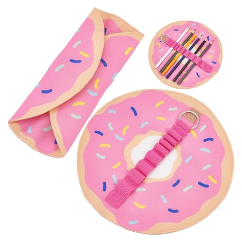 OLYCRAFT 2 Stück Donut Federmäppchen Halterrolle 22.5cm Leinen Federmäppchen Donut Leinen Stift Rolletui Runder Stifthalter Pfannkuchen Briefpapier Bleistifthülle Für Schulbürobedarf von OLYCRAFT