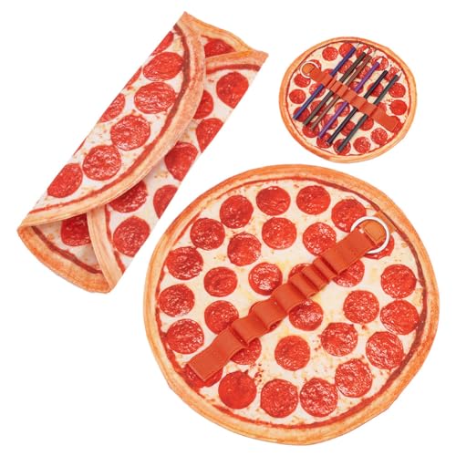 OLYCRAFT 2 Stück Pizza Federmäppchen Rollenhalter 22.5cm Leinwand Bleistiftbeutel Pizza Leinenstift Rolletui Runder Stifthalter Pfannkuchen Briefpapier Bleistifthülle Für Schulbürobedarf von OLYCRAFT