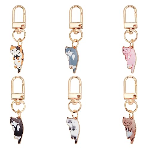 OLYCRAFT 6 Stück 6 Farbiger Emaille Katzen Schlüsselanhänger Schlüsselanhänger Mit Katzenanhängern Katzen Charms Schlüsselanhänger Katzen Hängeanhänger Schlüsselanhänger Für Geldbörse Rucksack von OLYCRAFT