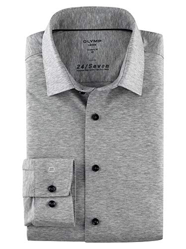 OLYMP Herren Oberhemd Langarm Luxor 24/Seven,Uni,modern fit,New Kent,Silbergrau 63,45 von OLYMP