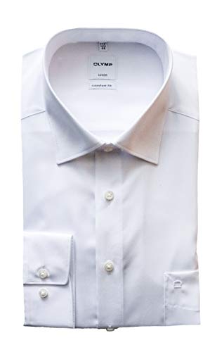 OLYMP Herren Businesshemd Comfort Fit Luxor in Weiß | Langarm - 100% Baumwolle - New Kent Kragen Gr. 46 von OLYMP