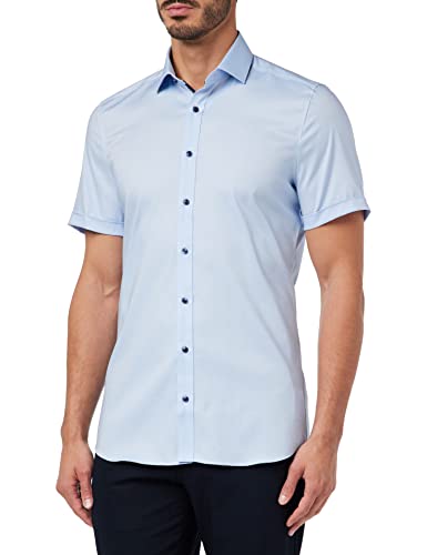 OLYMP Herren Businesshemd Kurzarm Level Five,Einfarbig,Body fit,Modern Kent,bleu 11,41 von OLYMP