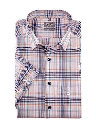 OLYMP Herren Businesshemd Kurzarm Luxor,Kariert,Comfort fit,Under Button Down,Mandarin 82,41 von OLYMP