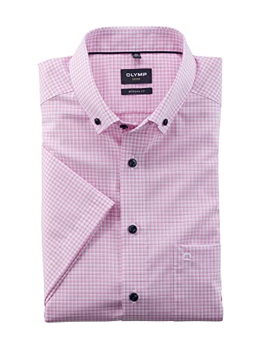 OLYMP Herren Businesshemd Kurzarm Luxor,Vichy Karo,modern fit,Button-Down-Kragen,Rose 30,39 von OLYMP