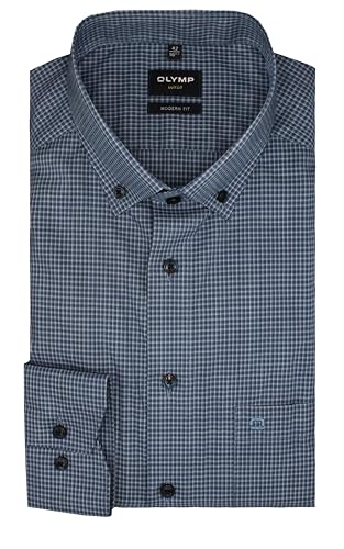 OLYMP Herren Businesshemd Langarm Luxor,Kariert,modern fit,Button-Down-Kragen,Rauchblau 13,37 von OLYMP