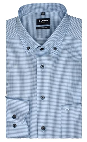 OLYMP Herren Businesshemd Langarm Luxor,Kariert,modern fit,Button-Down-Kragen,bleu 11,40 von OLYMP