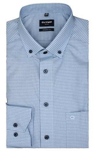 OLYMP Herren Businesshemd Langarm Luxor,Kariert,modern fit,Button-Down-Kragen,bleu 11,41 von OLYMP