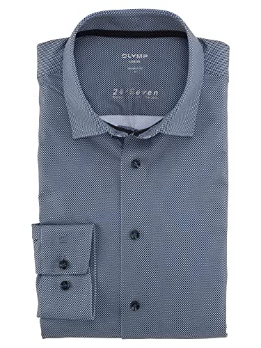 OLYMP Herren Businesshemd Langarm Luxor 24/Seven,Männer,Digitaldruck auf Uni,modern fit,New Kent,Marine 18,38 von OLYMP