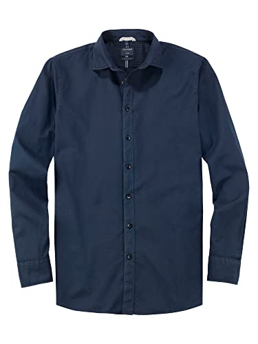 OLYMP Herren Freizeithemd Langarm Casual,Dyewasher Weaving,modern fit,Kent-Kragen,Marine 18,L von OLYMP