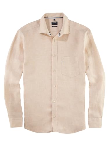 OLYMP Herren Freizeithemd Langarm Casual,Einfarbig,Regular fit,Kent-Kragen,beige 21,XL von OLYMP