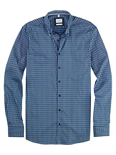 OLYMP Herren Freizeithemd Langarm Level Five Smart Casual,Vichy Karo,Body fit,Button-Down-Kragen,Marine 18,L von OLYMP