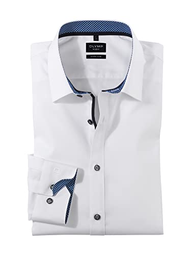 OLYMP Herren Hemd No. 6 Super Slim Fit | Extra Langer Arm | Urban Kent mit Besatz | Weiß Gr. 40 von OLYMP