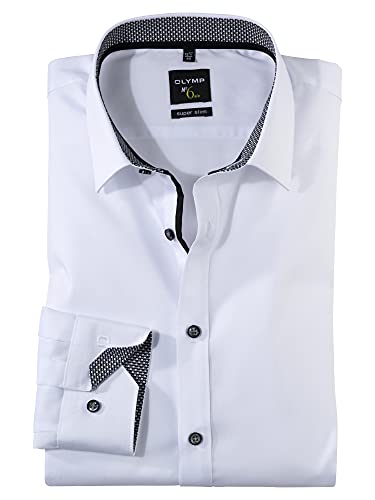 OLYMP Herren Hemd No. 6 Super Slim Fit Langarm | Urban Kent mit Besatz | Weiß Gr. 43 von OLYMP