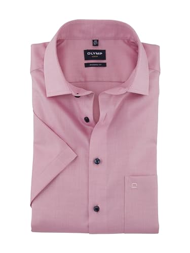 OLYMP Herren Oberhemd Kurzarm Luxor,Einfarbig,modern fit,Global Kent,Rose 30,39 von OLYMP