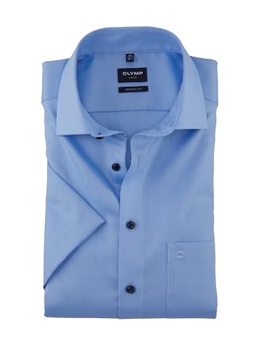 OLYMP Herren Oberhemd Kurzarm Luxor,Einfarbig,modern fit,Global Kent,bleu 11,40 von OLYMP