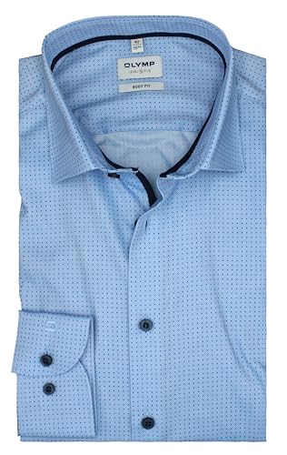 OLYMP Herren Oberhemd Langarm Level Five Body Fit | Muster Blau | Modern Kent Gr. 44 von OLYMP