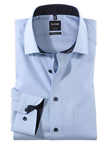 OLYMP Herren Oberhemd Langarm Luxor,Einfarbig,modern fit,Global Kent,Hellblau 10,45 von OLYMP