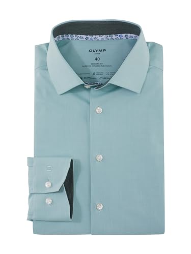 OLYMP Herren Oberhemd Langarm Luxor 24/Seven,Twill,modern fit,Global Kent,kristallgrün 42,45 von OLYMP