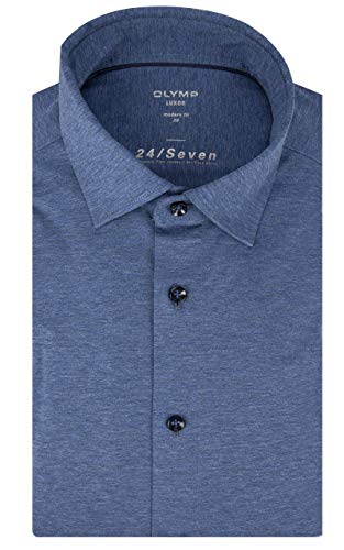 OLYMP Herren Oberhemd Langarm Luxor 24/Seven,Uni,modern fit,New Kent,Rauchblau 13,42 von OLYMP