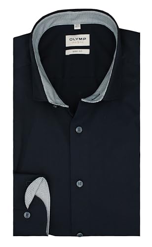 OLYMP Herren Oberhemd Level Five Body Fit | Extra Langer Arm 69 cm | Uni Dunkelblau | Modern Kent Gr. 41 von OLYMP